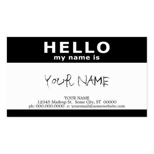 hello my name is (with QR code) Business Card (front side)