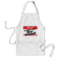 Hello My Name Is World's Best Boyfriend aprons by visualnewbie Hello My Name Is World's Best Boyfriend aprons