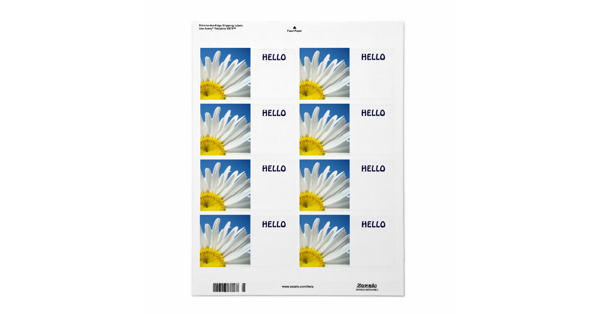 Hello Name Tags White Daisy Flowers Custom Label | Zazzle