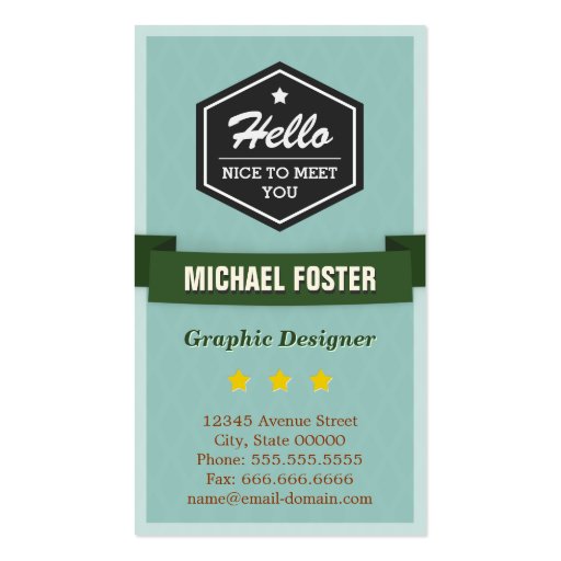 Hello Nice to Meet You - Personal Social Profile Business Card Template (front side)