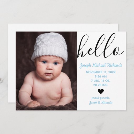 Hello Script Photo Birth Announcement Zazzle