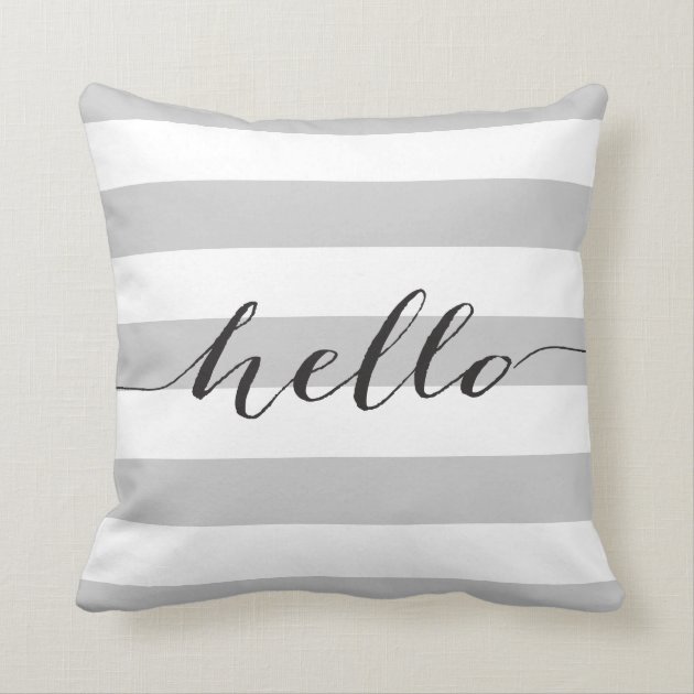 Hello stripes throw pillow - grey