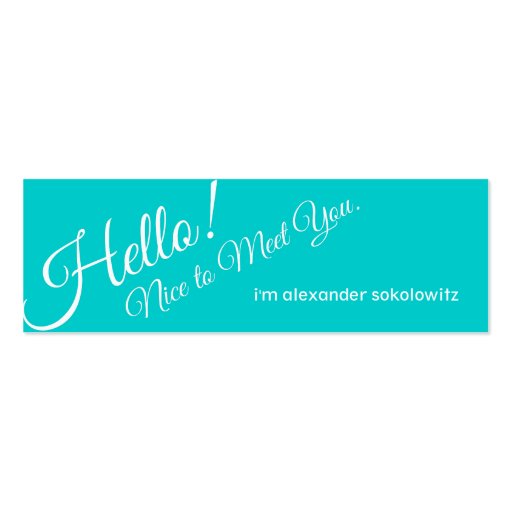 Hello! Turquoise Profile Business Card (front side)