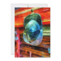 Helmet Hanging on Fire Truck invitations