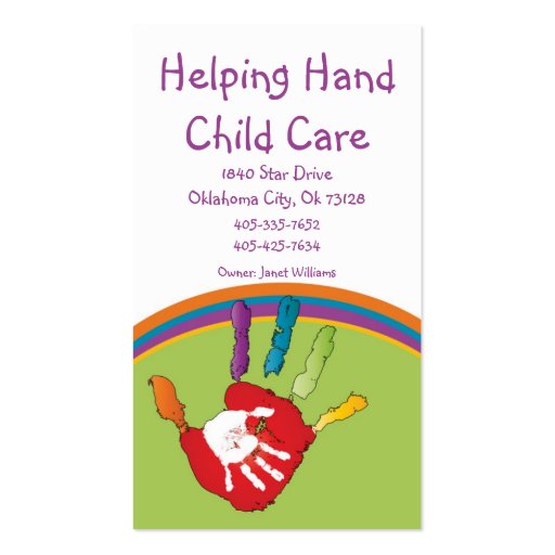 Helping Hand Child Care Business Card (front side)