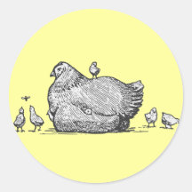 Hen and Chicks Round Stickers