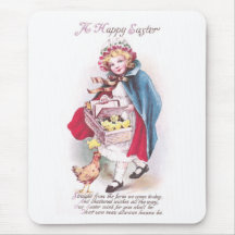 Hen and Girl with Chicks in Basket Vintage Easter Mouse Pads