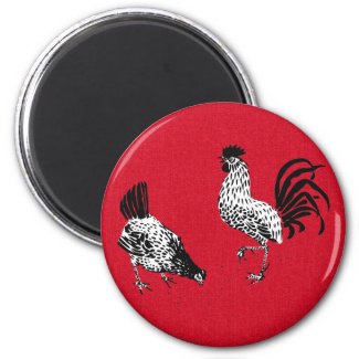 Hen and Rooster 2 Inch Round Magnet