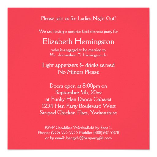 Hen Night Ladies Bachelorette Party Big Chicken Invites