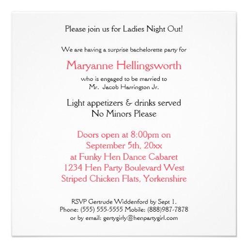 Hen Night Ladies Bachelorette Party Big Chicken Custom Invitation
