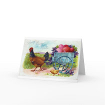 Hen pulling cart Easter Vintage Postcard cards