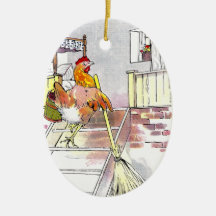 Hen with Broom Mounting Stairs to Bedroom Christmas Tree Ornaments