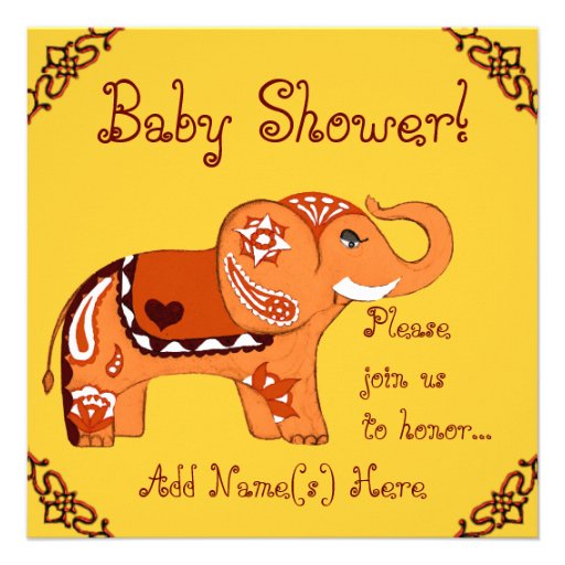 Henna Elephant (Baby Shower) Personalized Announcement