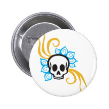 Henna Flower Pirate Skull Button