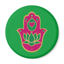 Henna Hamsa Lotus Green & Pink Magnet