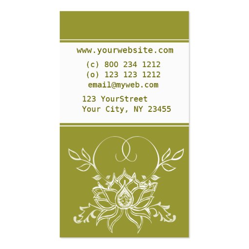 Henna Indian  White Lotus Flower Business Cards (back side)