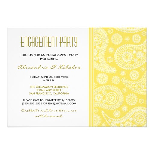 Henna Paisley Engagement Party Invitation (lemon)