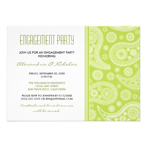 Henna Paisley Engagement Party Invitation (lime)