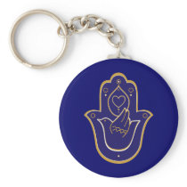 Henna Peace & Love Hamsa Blue Keychain