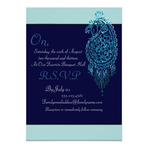 Henna Peacock (Wedding) (Blue) Custom Invites