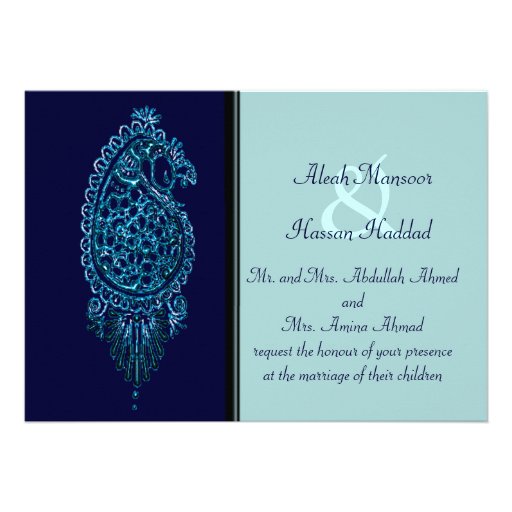 Henna Peacock (Wedding) (Blue) Custom Invites