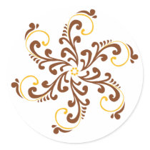Henna Spiral Flower Round Sticker