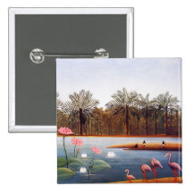 Henri Rousseau Flamingoes Button