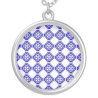 Her Cute Girly Style Blue &amp; White Damask Girls Custom Necklace