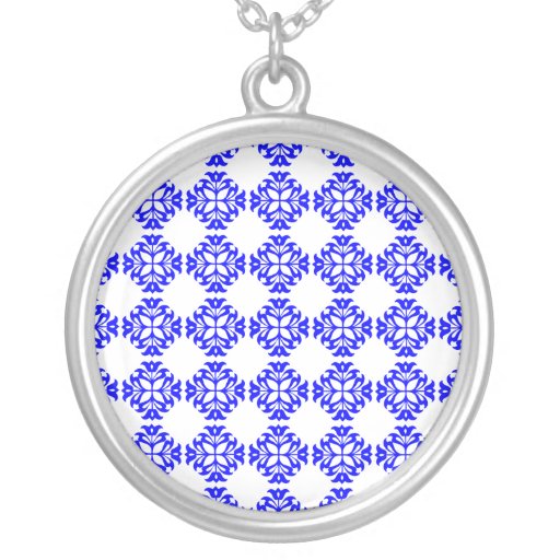 Her Cute Girly Style Blue & White Damask Girls Custom Necklace