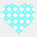 Her Cute Girly Style Cyan & White Damask Girls Heart Sticker