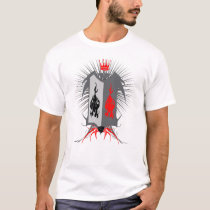 shield, heraldry, medieval, flame, crown, swirls, tshirts, Camiseta com design gráfico personalizado