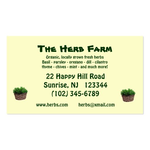 Herb Farm Business Cards (back side)
