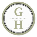 Herb green 2 initial letter monogram gift tag seal sticker