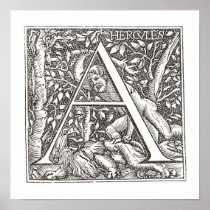Hercules Slaying the Lion with Letter A Monogram Posters