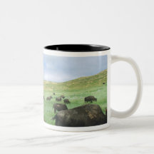 Herd of bison graze prairie grass at Theodore Coffee Mug