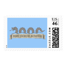 Here There Be Monsters Stamp