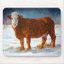 HEREFORD BEEF COW: PASTEL PAINTING: SNOW MOUSEPAD