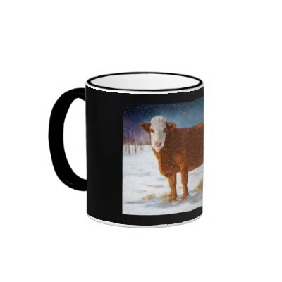 Hereford Beef Cow: Pastel Painting: Snow Coffee Mugs