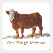 Hereford Cow: One Tough Momma: Mother's Day Square Sticker