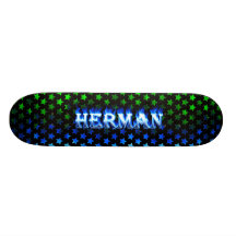 Herman skateboard blue fire and flames design.