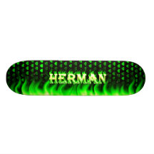 Herman skateboard green fire and flames design