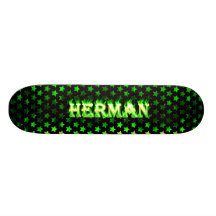 Herman skateboard green fire and flames design