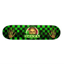 Herman skull green fire Skatersollie skateboard.