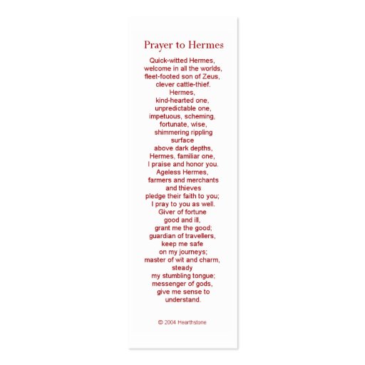 Hermes Prayer Card Business Card Templates (front side)