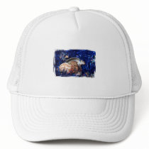 Hermit Crab Christmas Design Against Blue Tinsel Mesh Hat