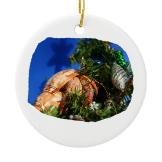 Hermit Crab in Tree blue background cutout ornament