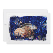Hermit crab with blue Christmas Holiday tinsel Personalized Invitations