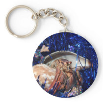 Hermit crab with blue Christmas Holiday tinsel Keychains