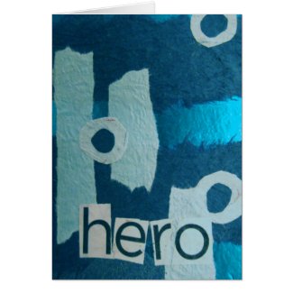 Hero Blue mixed media collage Greeting Cards