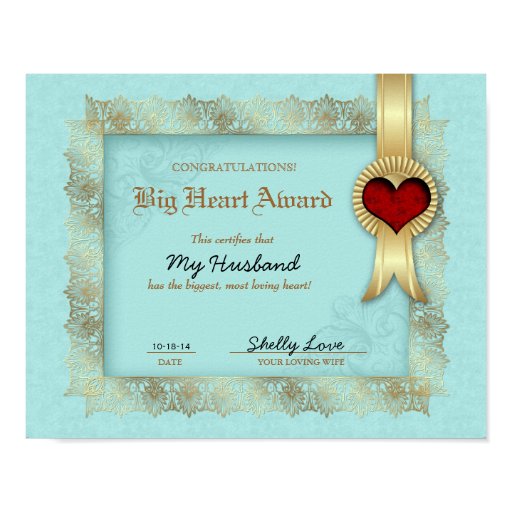 Hero Heart Award Certificate Best Husband Poster Zazzle